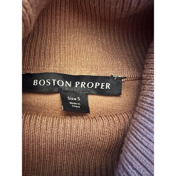 Boston Proper Size Small Tunic Sweater Tan Ribbed Turtleneck Capsule Minimalist - Picture 7 of 13